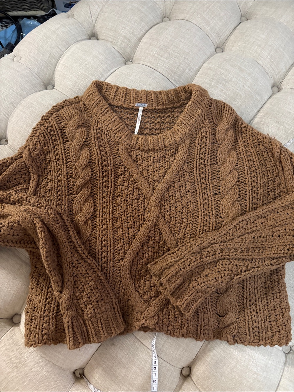 Free People Chunky Cable Knit Crew Sweater - Chestnut Brown